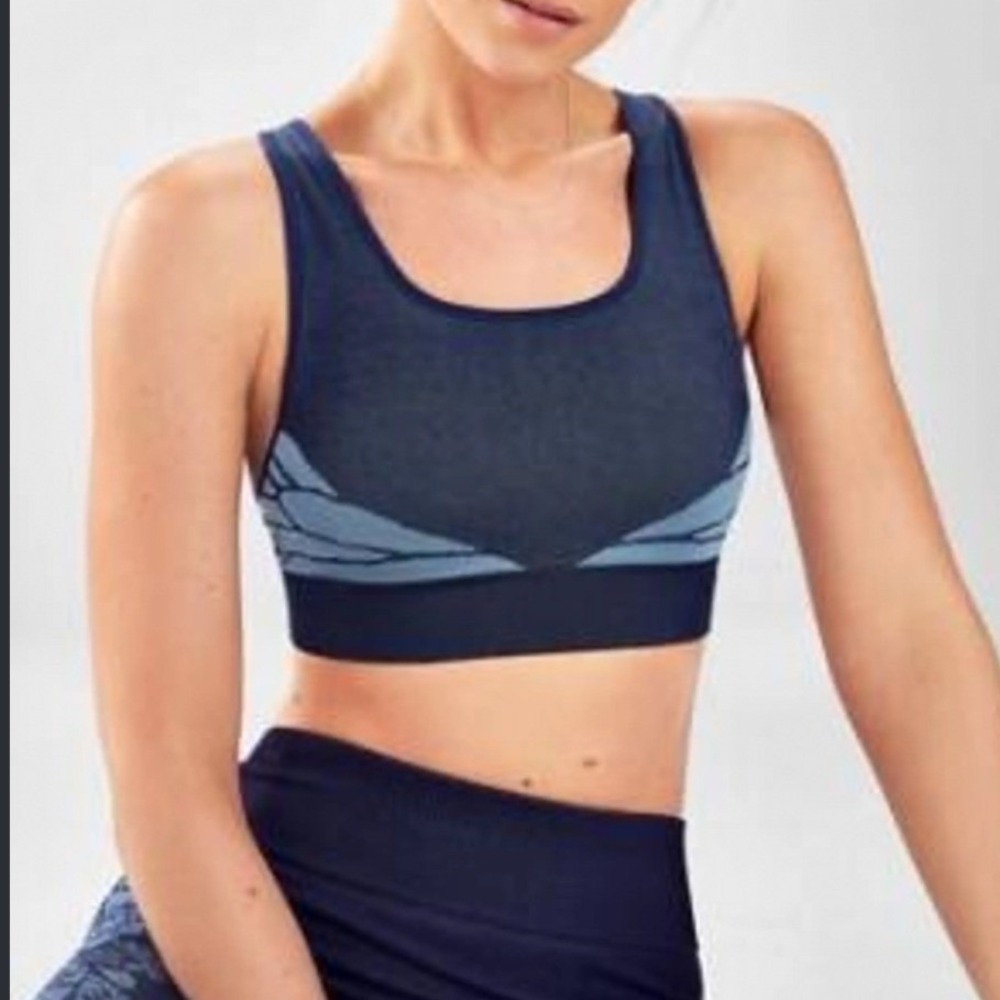 Fabletics Women Large Navy Blue Eliza Seamless Sports Bra Yoga Gym Athleisure